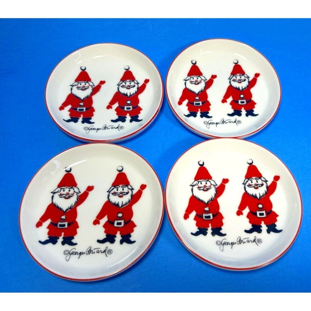Set of 4 MCM Georges Briard Santa Ceramic Coaster Mini Plates C2